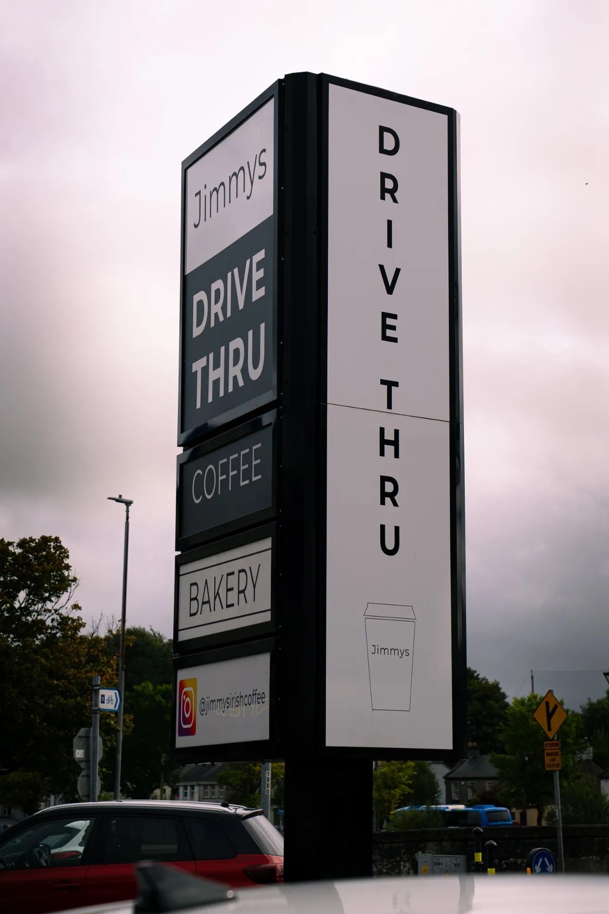 Jimmys Drive Thru roadside coffee and bakery sign in Ballina